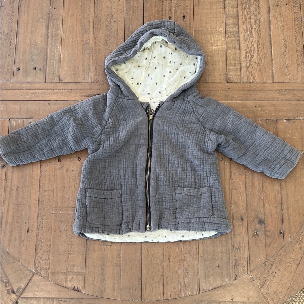 Rylee + cru gray muslin hooded zip front jacket 18-24 months